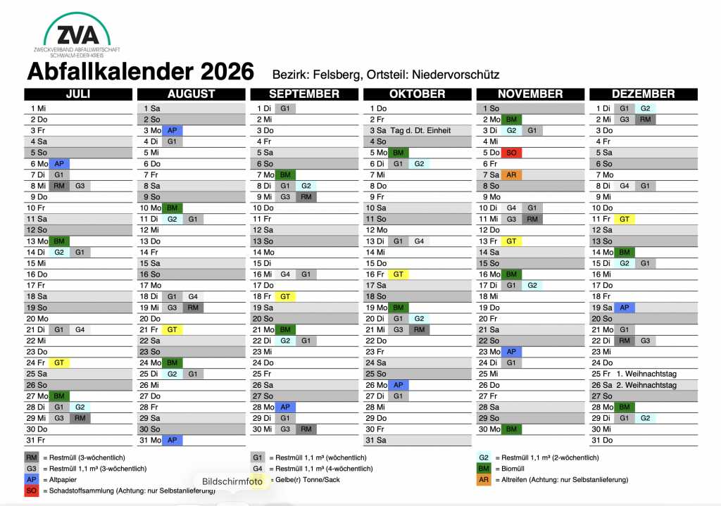 Screenshot Abfallkalender