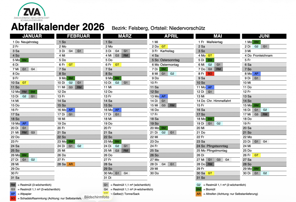 Screenshot Abfallkalender